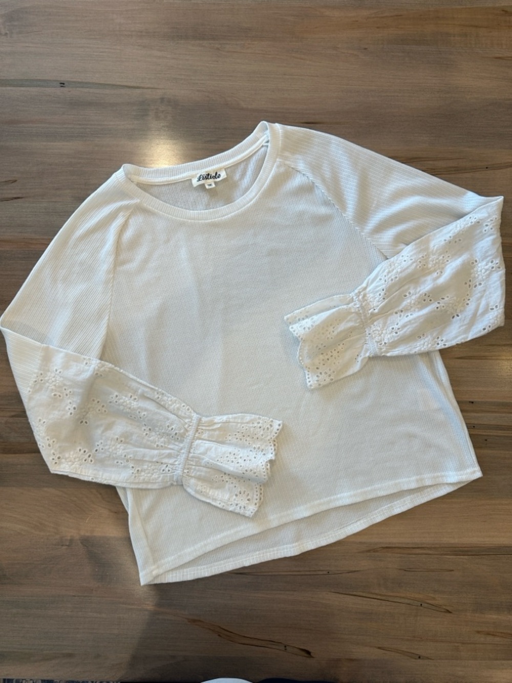 Listicle- Eyelet Sleeve White Knit Top